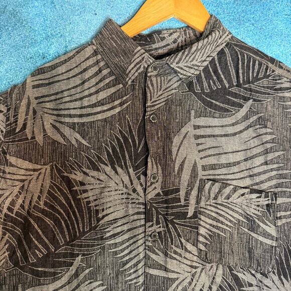 Tasso Elba Island Men's Hawaiian Shirt XL Gray Palm Tree Print Silk Linen Blend - Picture 3 of 14